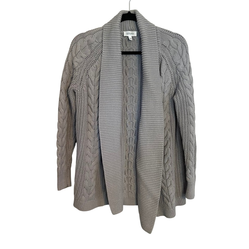 Haven Well Within Gray Cable Knit Shawl Collar Open Front Cardigan Sweater Small